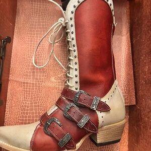 Freebird Red and Cream Lace Up Boots